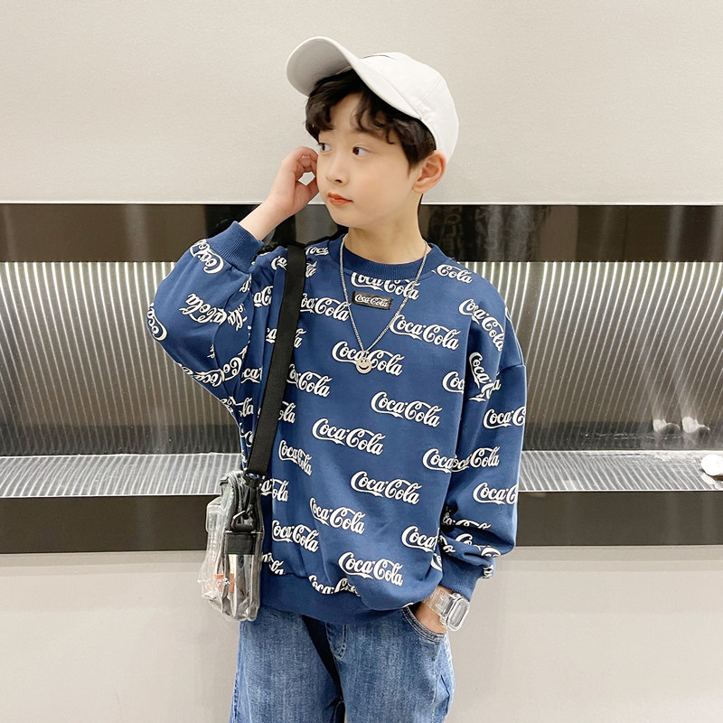Boy Sweatshirt Spring Autumn Season 2021 New CUHK Child Fry Street Children 15-year-old Han version handsome with Relaxed Blouses