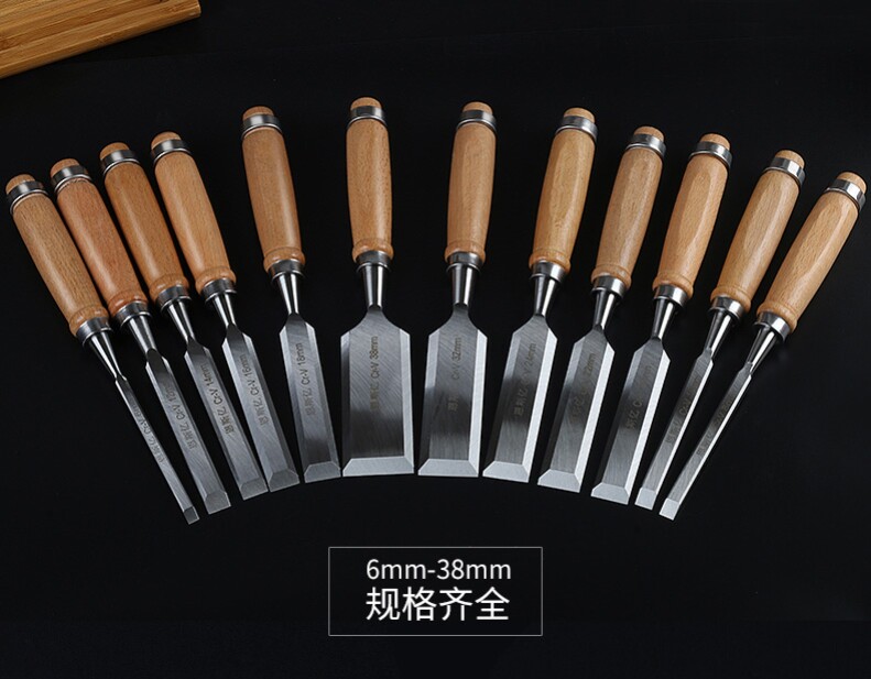 Flat head old flat knife with tenon solid wood chisel dig root wood chisel cut wood chisel cut through the piercing