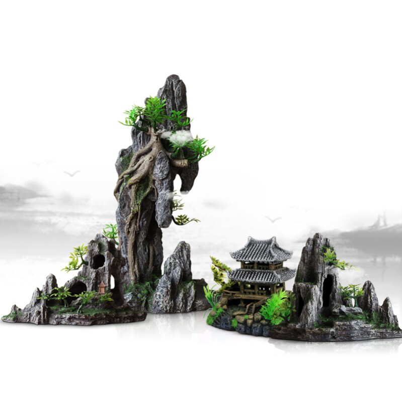 Sightseeing stone bowl fake mountain large one meter eight houses with plant small house shrimp decoration cave