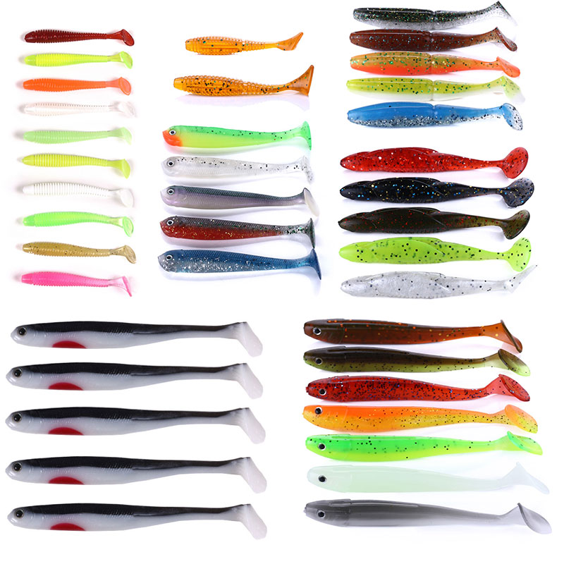 Hengjia fishing gear Luya soft bait spiral T-tail soft bait color soft worm fake bait set bionic bait bag fake bait