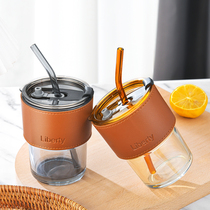 Color high-value amber northern lights retro bamboo fashion high temperature resistant glass straw cup coffee cup