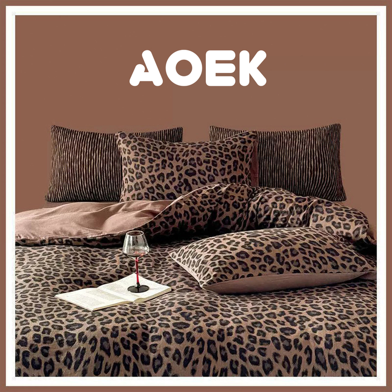 Korean Aoek New Model 80-Count Pure Cotton Four-Piece Set Jacquard Leopard Print Ins-Style Bed Sheet Bed Cover Bedding Set Korean Aoek New Model 80-Count Pure Cotton Four-Piece Set Jacquard Leopard Print Ins-Style Bed Sheet Bed Cover Bedding Set
