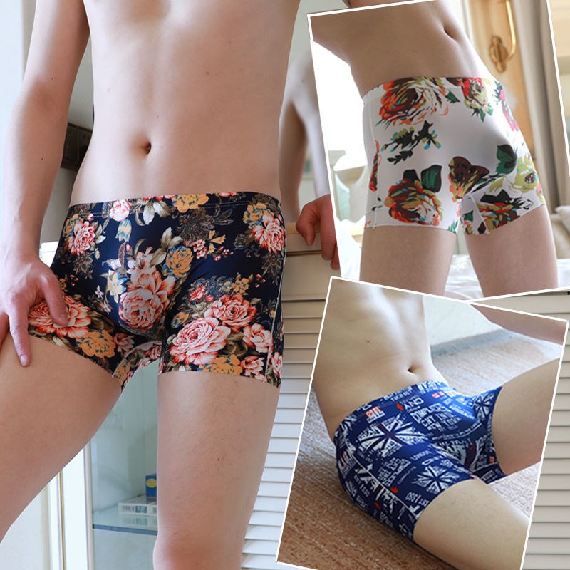 New 3D flush for men's underwear ice silk four-corner pants without marks and slim youth Sexy four-corner underpants Boys Summer