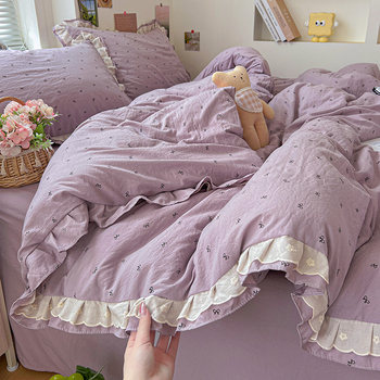 Four-Piece Bed Set Pure Cotton 2025 New Model All-Cotton Duvet Cover, Fitted Sheet, Bed Sheet, Bedding Student Dormitory Three-Piece Set