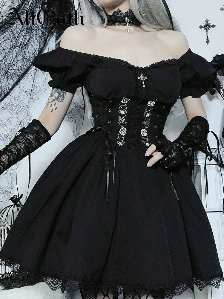 Altgoth Vintage Gothic Princess Dress Женщины Dark Harajuku La        