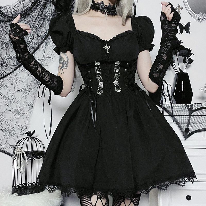 Altgoth Vintage Gothic Princess Dress Женщины Dark Harajuku La        