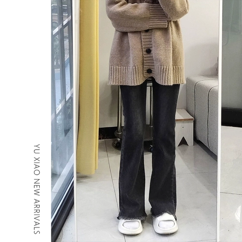 Летние джинсы, штаны, эластичные штаны-клёш, для формы тела «груша», высокая талия, по фигуре