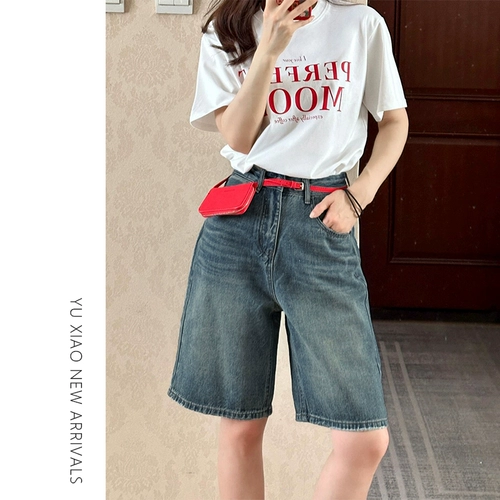 Ретро джинсовая юбка, шорты, штаны, для формы тела «груша», оверсайз, большой размер, по фигуре, свободный прямой крой