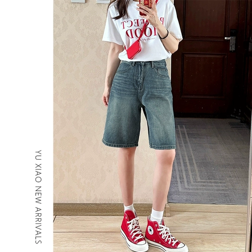 Ретро джинсовая юбка, шорты, штаны, для формы тела «груша», оверсайз, большой размер, по фигуре, свободный прямой крой