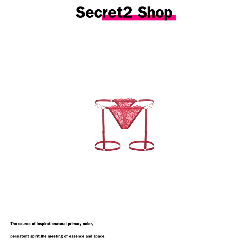 Secret2 Shop Red Sexy Lace Hollow Heart Chain Leg Ring Contrast Date Underwear for Women