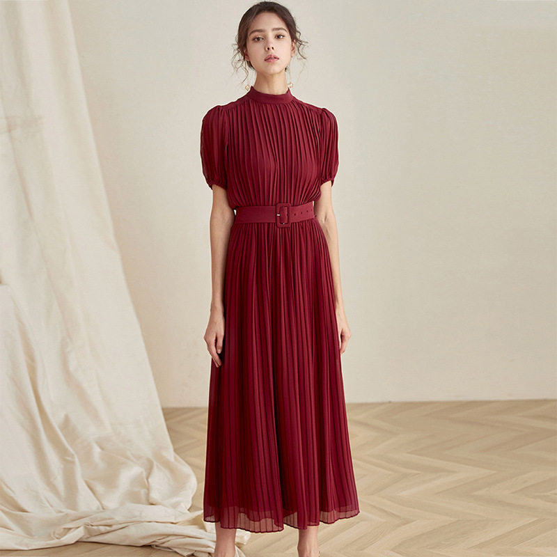 MAJE MANTAS autumn ladies show white wine red elegant dress with temperament slim chiffon dress