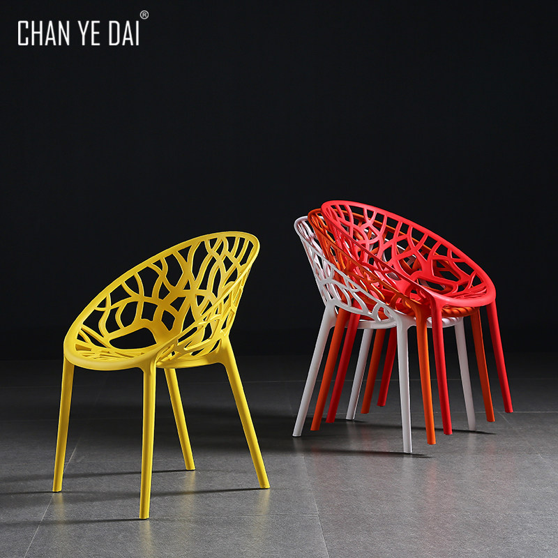 Nordic Chair Creative Backrest Stool Dining Chair Home Casual Net Red Plastic Chair Modern Minima Hollowed-out Armrest