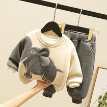 Boys suit winter baby cartoon fleece sweater 2022 autumn and winter childrens casual children thickening two-piece tide
