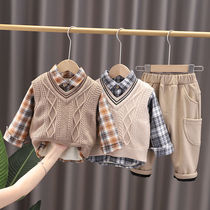 2022 new winter clothing for boys plus velvet thickening suit childrens clothing baby boy 1-5 years old winter vest three-piece casual set