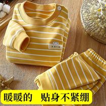 Baby warm clothes suit autumn clothes long pants type a plus velvet boys and girls de velvet autumn and winter underwear baby pajamas