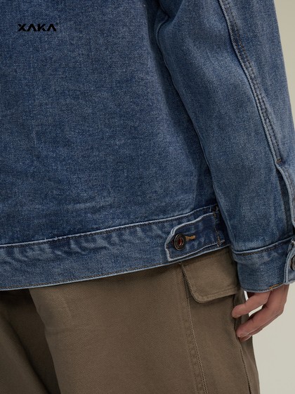 XAKA美式复古水洗做旧牛仔夹克男2025新款高级感多口袋情侣外套潮