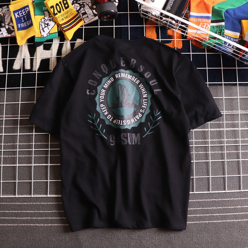 Hong Kong Tide Hip Hop Print Short-sleeved Male Double Line Loose Couple Half-sleeved Personality Day Dress