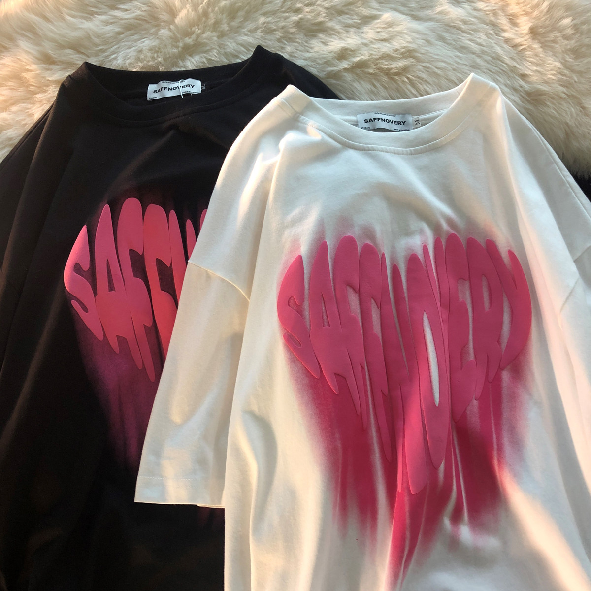 Hong Kong tide brand letter love printing short-sleeved T-shirt men's summer National tide loose crew neck couple top T-shirt tide