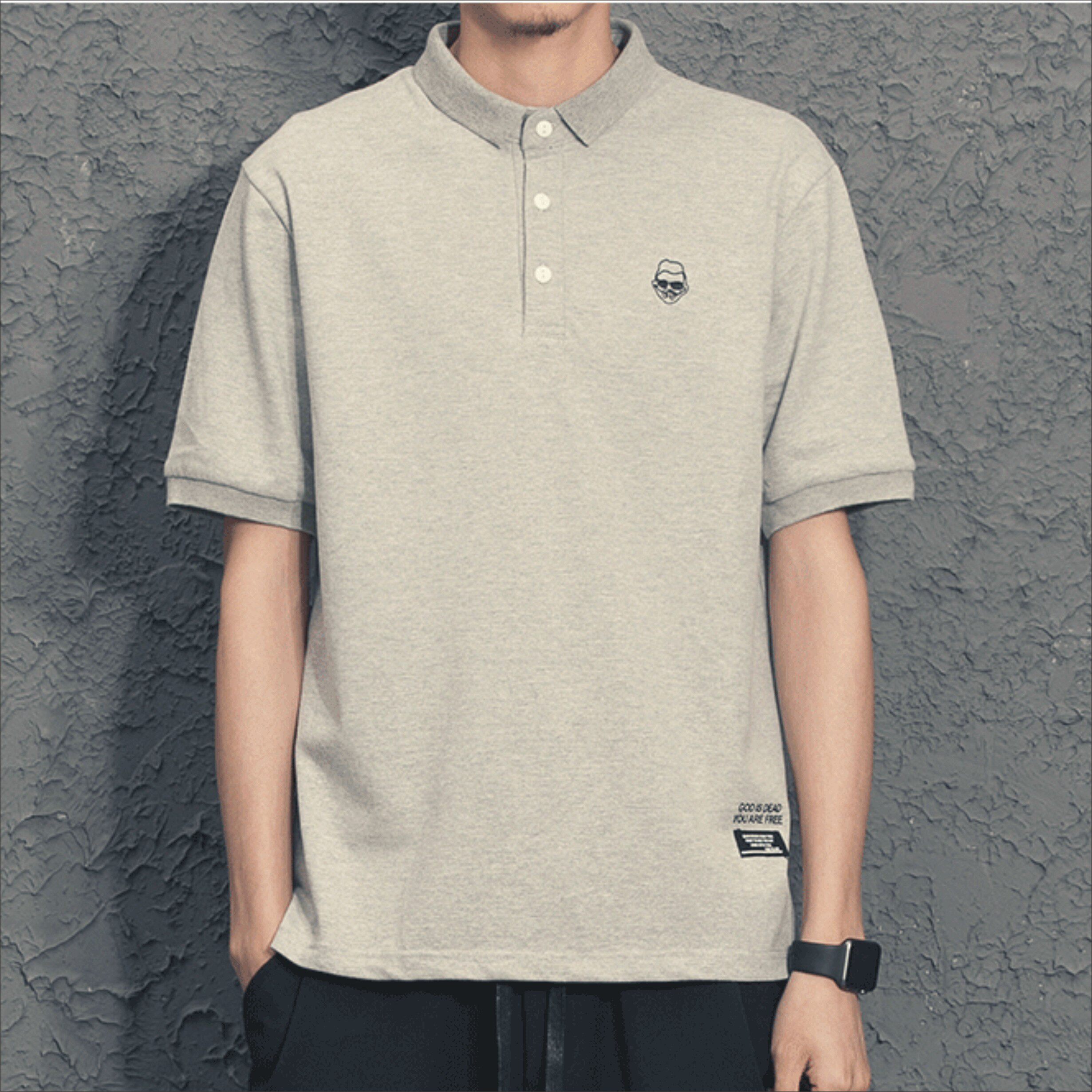 Hong Kong Tide brand simple polo shirt men's slim embroidery retro T-shirt Japanese casual solid color lapel collar Hong Kong style short sleeves