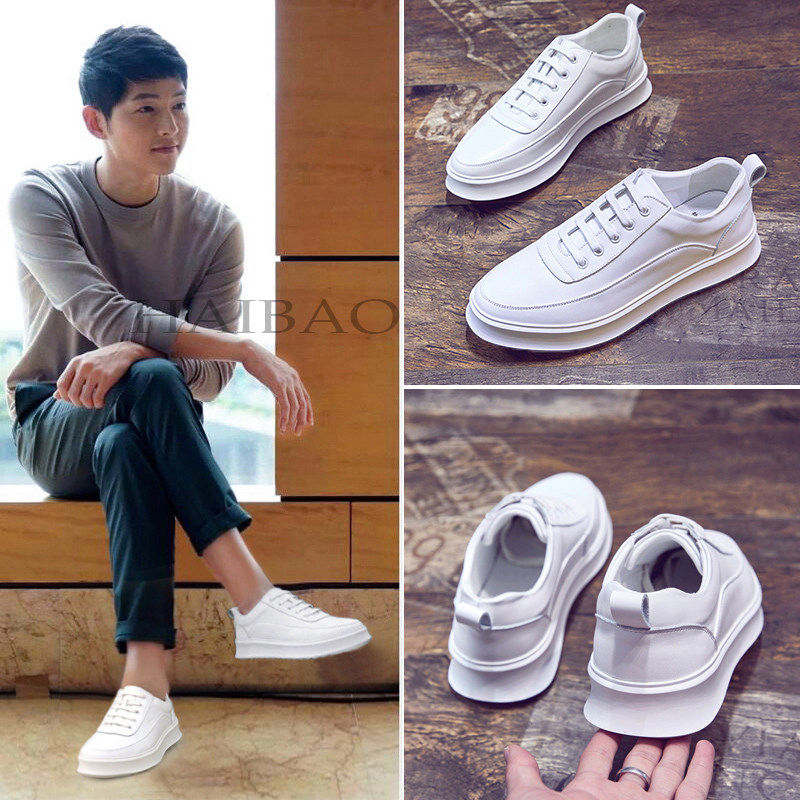 Hong Kong Tide Cards 100 Hitch White Laces Inner Heightening Board Shoes Men's Korean Version Sports Casual Shoes Round Head Thick Bottom Small White Shoes