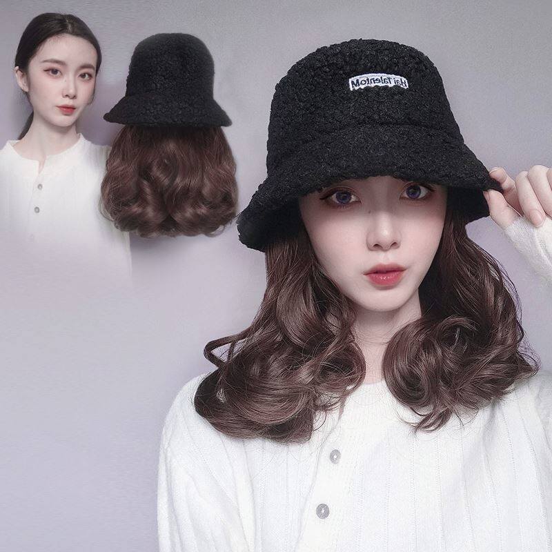 Winter plush fur hat wig with hair female winter 2022 new fashion women's fisherman hat