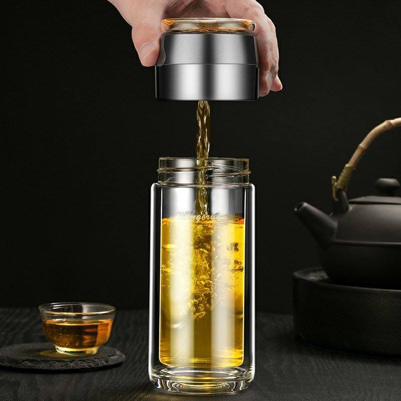 Japanese tea water separation cup men and women tea cup high-grade filter type anti-scalding double-layer glass portable water cup