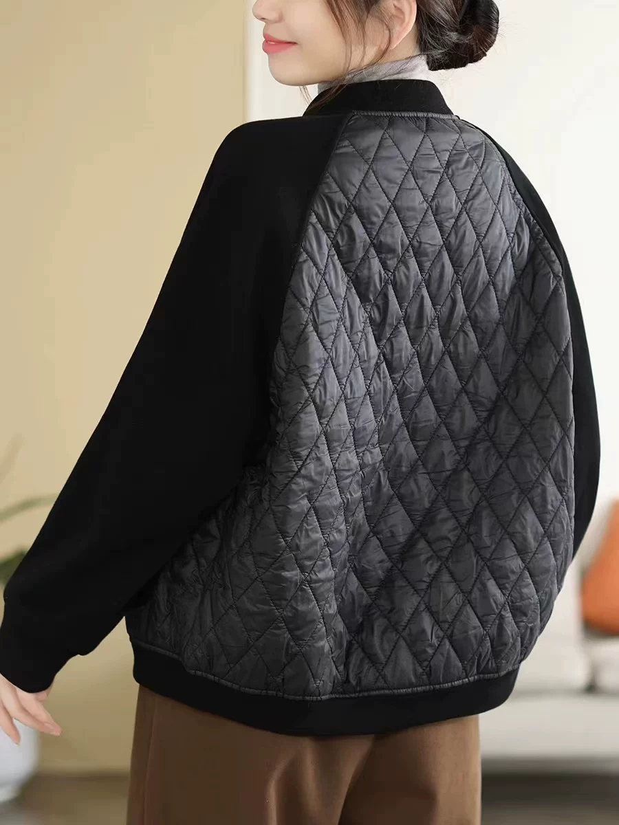 Demi-season quilted jacket with diamond pattern, baseball uniform, increased thickness
