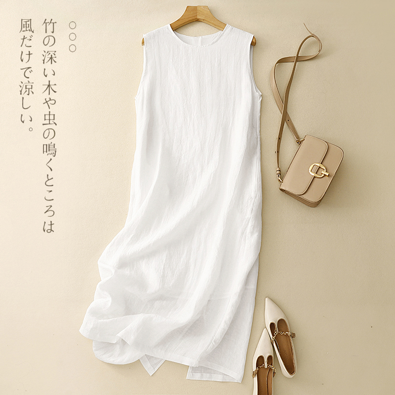 Clearance Sale~ White Cotton and Linen Sleeveless Dress for Women, Summer Plus Size, Elegant Base A-Line Dress, Linen Midi Dress