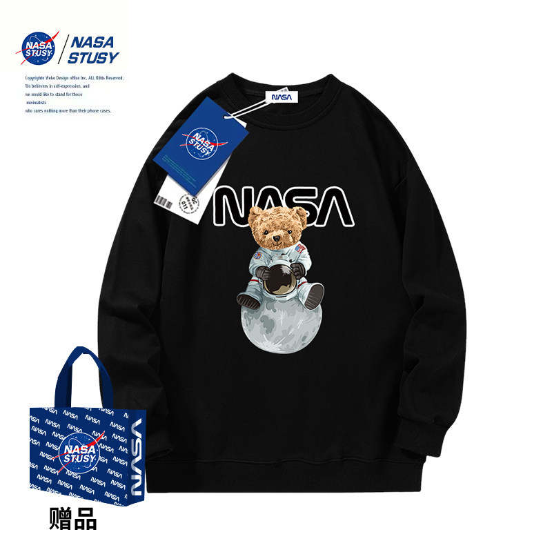 NASA tide brand bear ins tide couple autumn and winter oversize American boys thick T-shirt men's spring tops