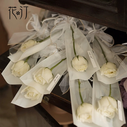 Прозрачный мешок с одним цветком на День святого Валентина, золотой треугольный одиночный мешок, один цветок, ручной работы, букет, упаковочная бумага, материал