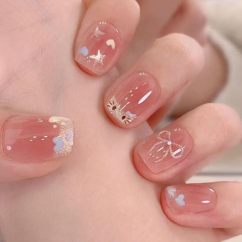 Sparkling French-Style Cat-Eye Blush Handmade Short Oval-Shaped Nail Stickers for Students, Short and White-Enhancing, with a Girly Touch Sparkling French-Style Cat-Eye Blush Handmade Short Oval-Shaped Nail Stickers for Students, Short and White-Enhancing, with a Girly Touch