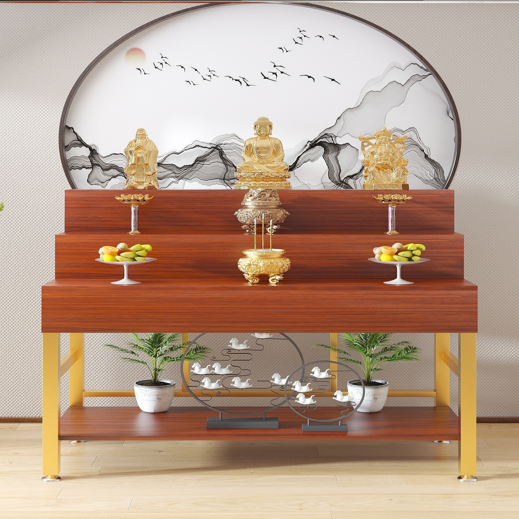 New-style table offering simple small light luxury living room modern simple incense case three-layer all solid wood new Chinese-style stepped Buddha hall