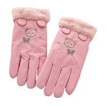 Winter childrens gloves warm and velvet thickened cute cartoon bears cold-proof down cotton gloves for boys and girls