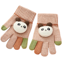 Cute Rabbit Childrens Knitted Gloves for Girls Baby Winter Wool Five Finger Boys Gloves Girls Windproof Bear