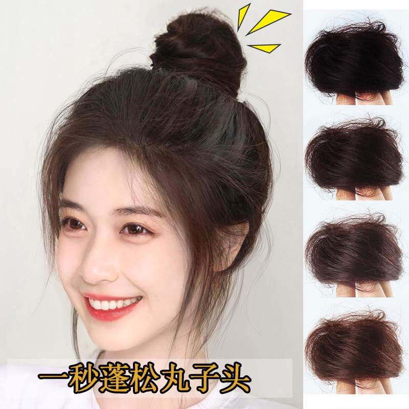 Real hair ball head wig female Hanfu ancient style hair artifact lazy wig bag fluffy natural back head hair ring