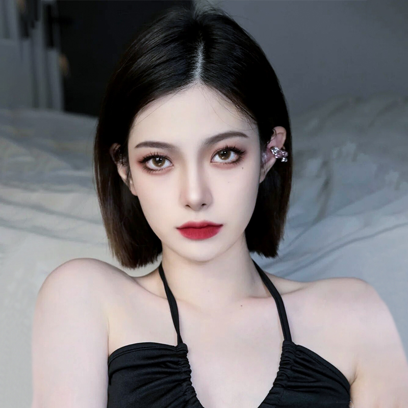 Wig female short hair Xia Bo head oblique bangs short hair round face age reduction bobo hair type in natural full head cover