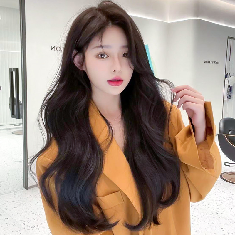 Wig Woman Long Hair Natural Full Headgear Round Face Fluffy 2021 Fashion New Big Wave Curly Hair Wig Sleeve