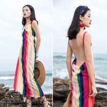 Bikini cover-up skirt seaside swimming beach skirt V-neck backless suspender skirt fake P-shirt veil wrap skirt sun protection shirt