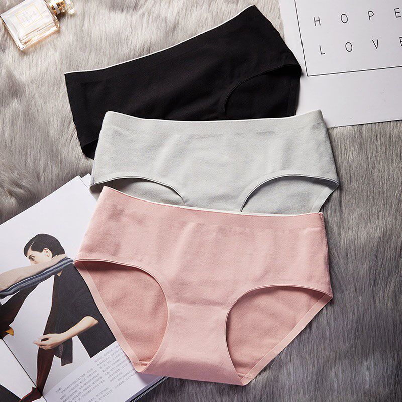 Red bean 3 4 packs pure cotton seamless panties women's mid-low waist plus size simple crotch triangle panties