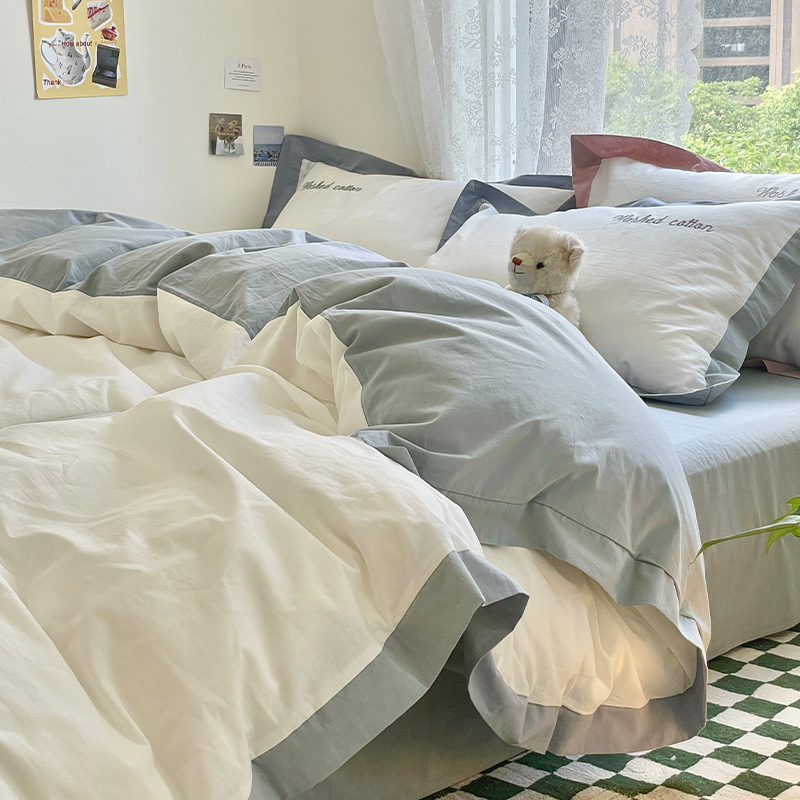 IVLISA light extravagant brand Nordic full cotton washed cotton four pieces of pure cotton 100 minimalist Embroidery Bed of the Rind Bed