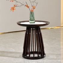 Black walnut new Chinese style solid wood marble face round tea table walnut wood log round a few home simple drinking coffee table