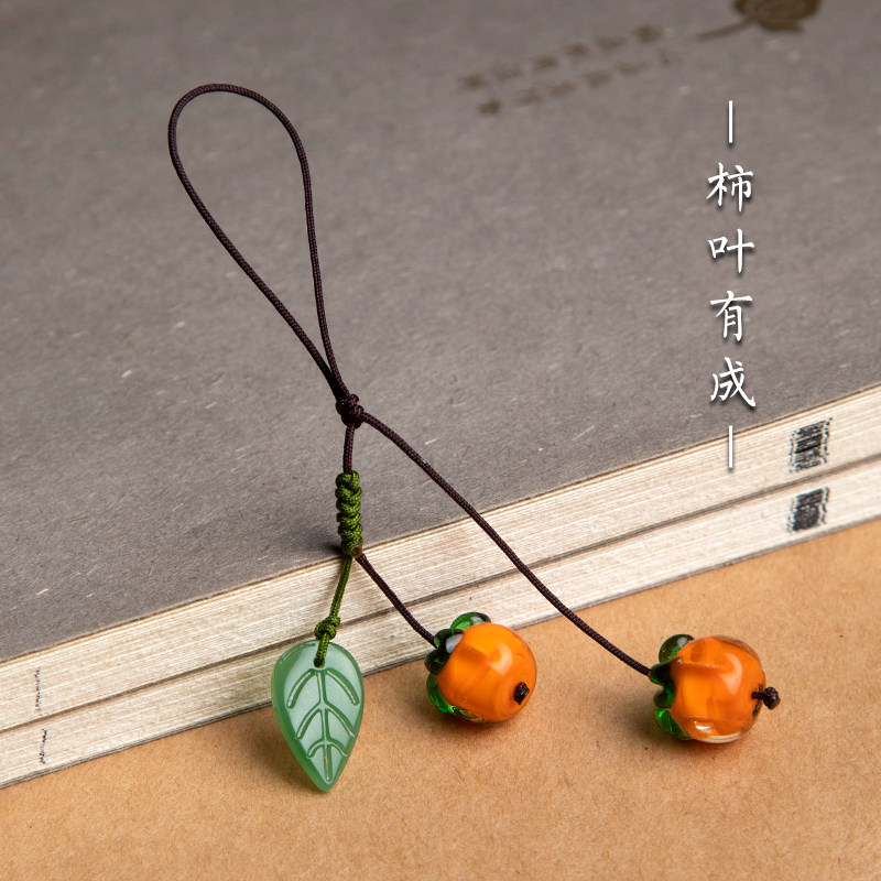 Tomatoes, famous men's mobile phone hanging cord of the aquatic Japanese teenage girl glass persimmon leaves with hanging pieces