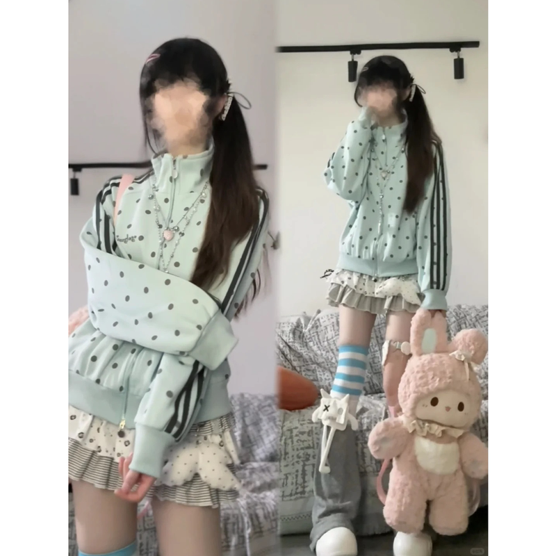 Vintage Style Y2K Light Asian Style Three-Stripe Stand-Collar Sweatshirt for Women, Spring and Autumn High-End Casual Sports Jacket