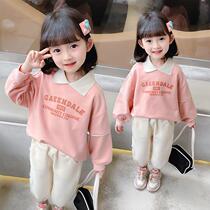 Girls Korean style foreign style long-sleeved top baby 2022 spring new fashion college style childrens spring and autumn sweater