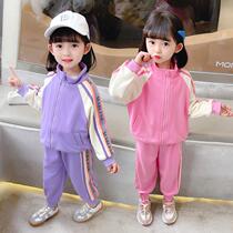 Girls spring and autumn suit sports foreign style 2022 new childrens childrens spring net red fried street two-piece suit