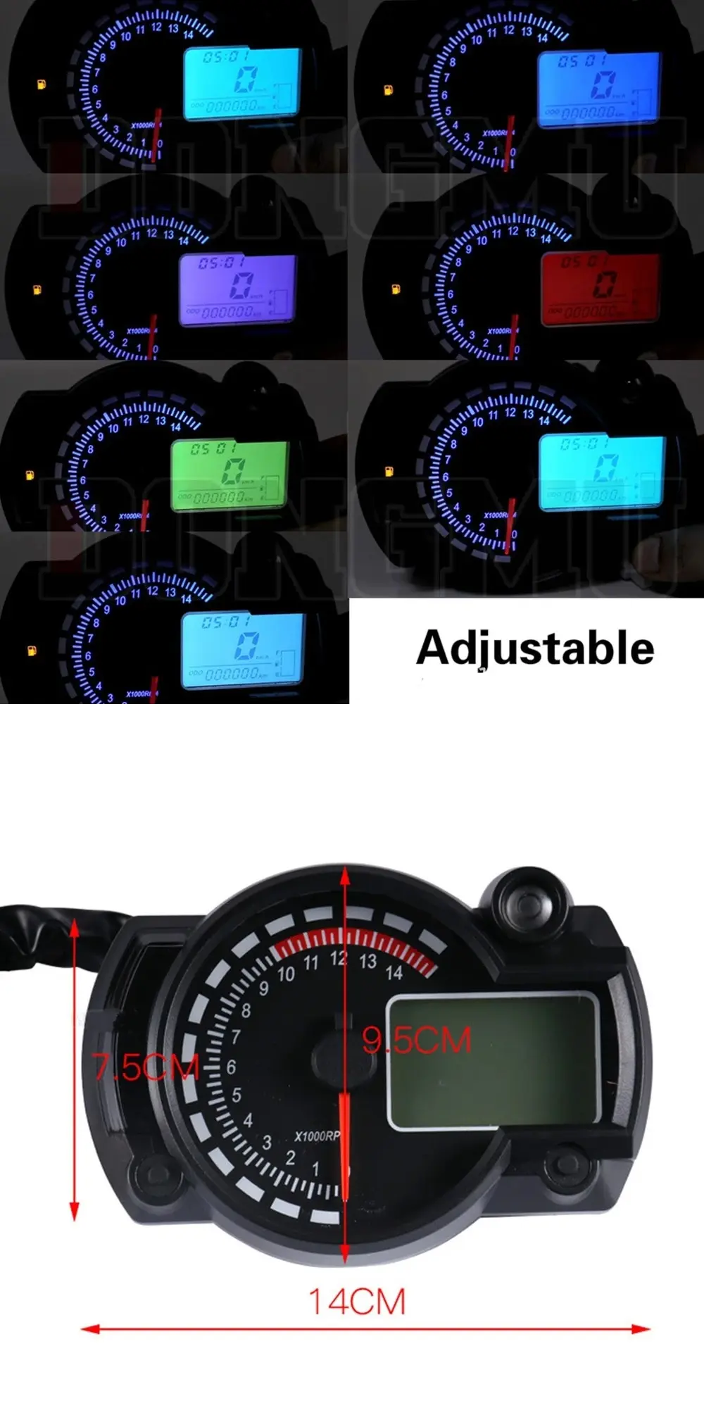 Motorcycle Accessories Universal Lcd Instrument Off-Road Vehicle Two-Color Adjustable Speed Electronic Digital Mileage Display Meter