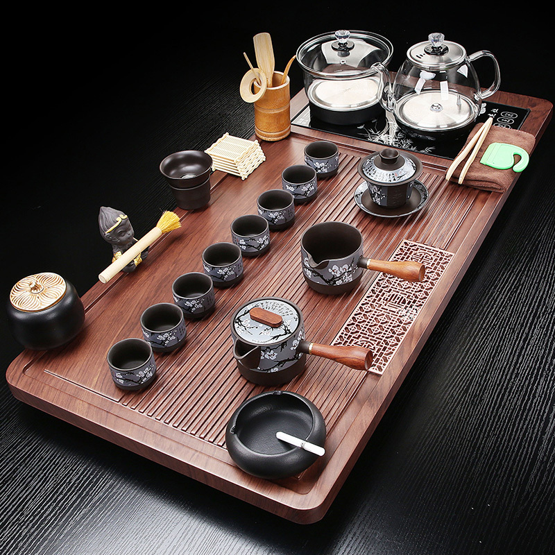 Household Fully Automatic Tea Tray with Integrated Water Kettle and Tea Set for Living Room, Complete Tea Brewing Station