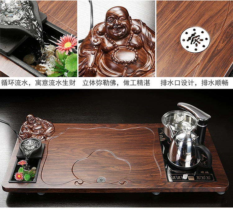 Nước chảy bộ trà gia đình hoàn toàn tự động tích hợp khay trà đèn bàn trà phòng khách sang trọng máy pha trà Kung Fu trà đạo hiện đại