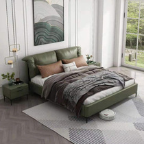 Italian minimalist leather bed light luxury modern simplicity master bedroom king bed built-in Nordic 1 8-meter cowhide double bed