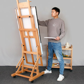 Beech Wood Stand-Type Art Student Professional Adjustable Vertical and Horizontal Sketching and Oil Painting Easel, Floor-Standing Large Drawing Board Easel